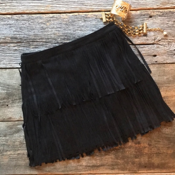 Divided Dresses & Skirts - H&M Suede Fringe Black Skirt